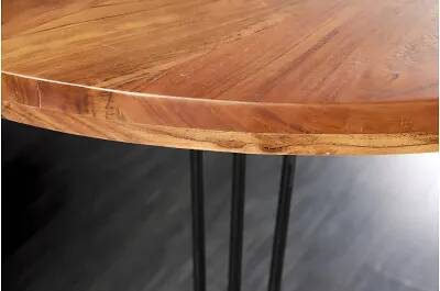 Table à manger en bois massif d'acacia et métal noir Ø120