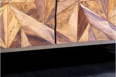 Meuble TV en bois massif de sheesham et métal doré 2 portes 1 tiroir