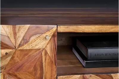 Meuble TV en bois massif de sheesham et métal doré 2 portes 1 tiroir