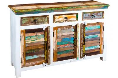 17179 - 184093 - Buffet multicolore en bois massif de manguier 3 portes et 3 tiroirs