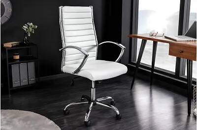 Chaise de bureau en simili cuir blanc avec accoudoirs