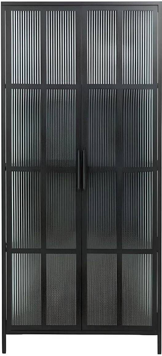 Vitrine design en verre et métal noir 2 portes