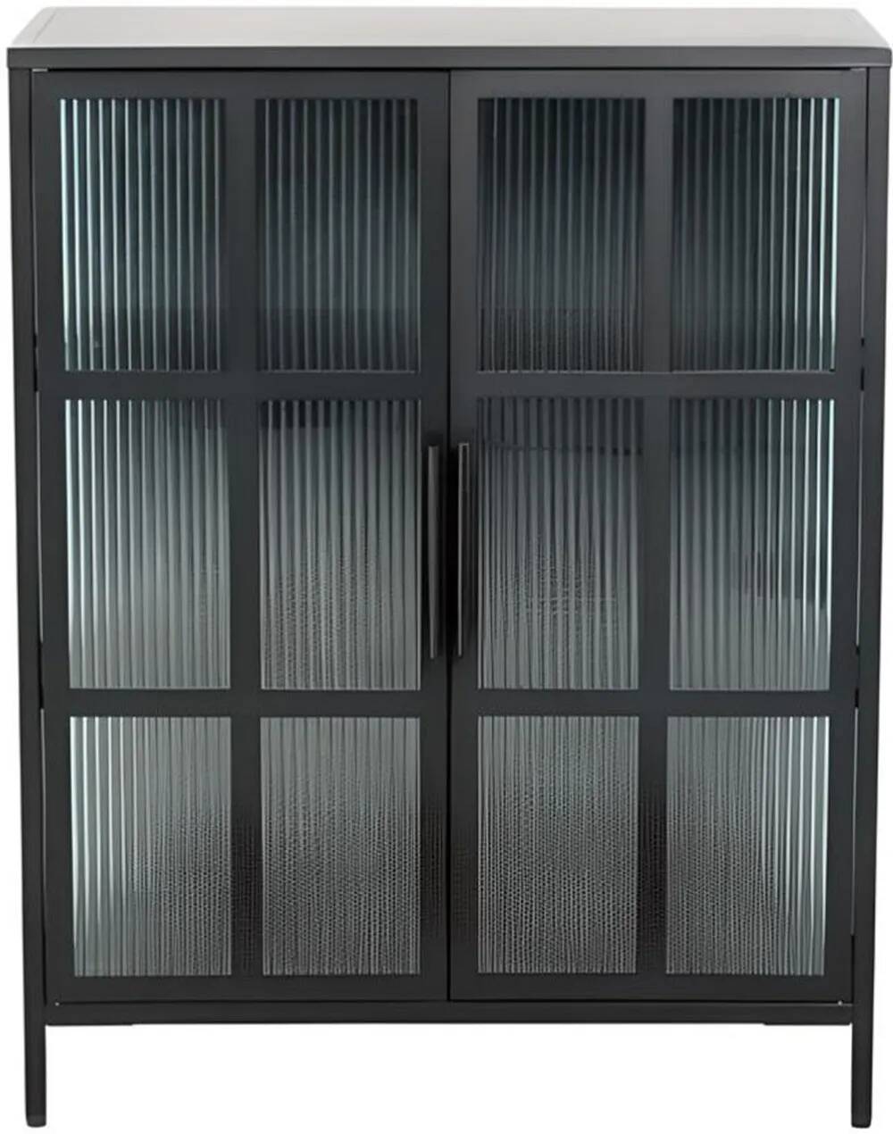 Vitrine design en verre et métal noir 2 portes