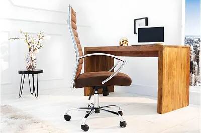 Chaise de bureau en tissu matelassé marron avec accoudoirs