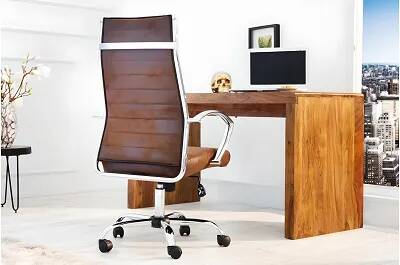 Chaise de bureau en tissu matelassé marron avec accoudoirs