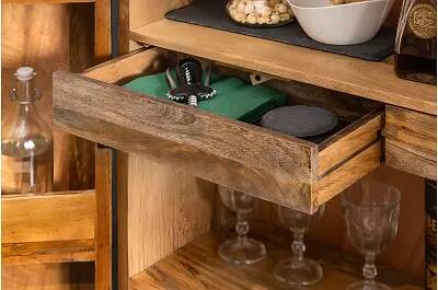 Meuble de bar en bois massif de manguier et métal noir 2 portes