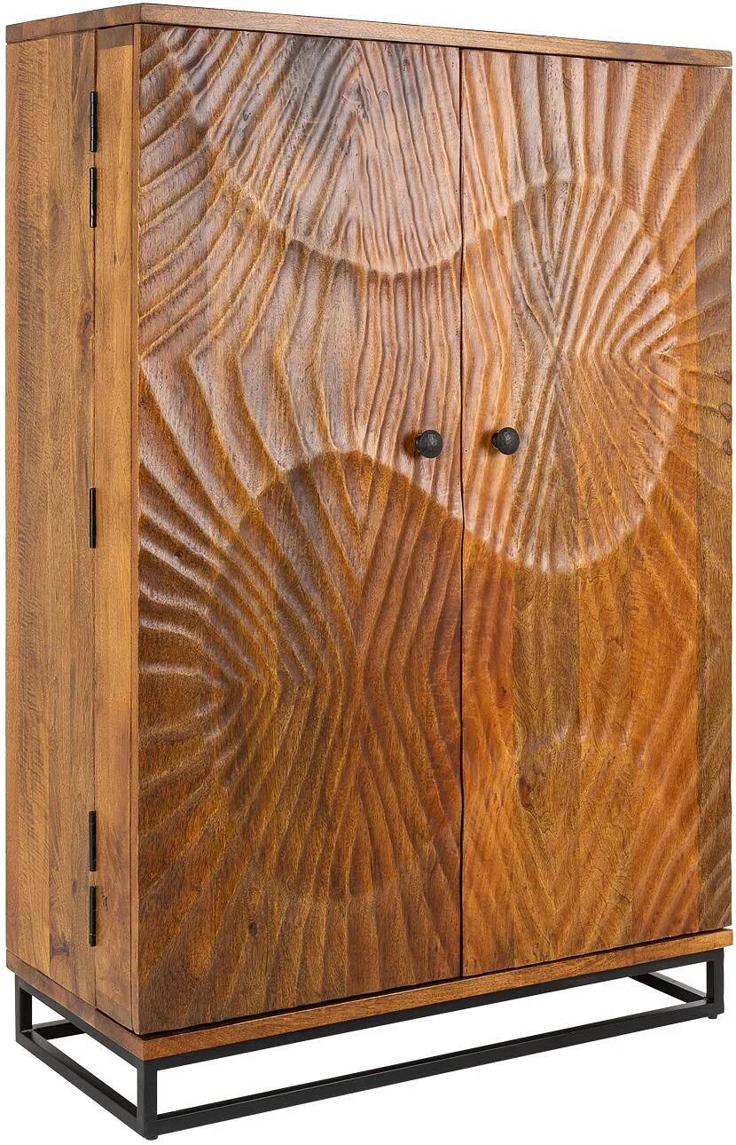 Meuble de bar en bois massif de manguier et métal noir 2 portes