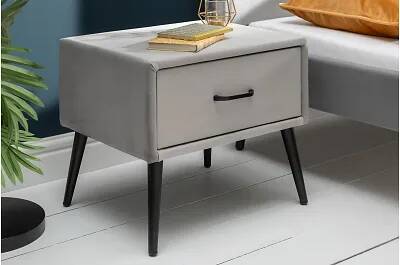 Table de chevet design en velours gris et métal noir 1 tiroir
