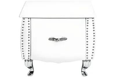17230 - 185096 - Table de chevet en simili cuir blanc et métal argenté 1 tiroir