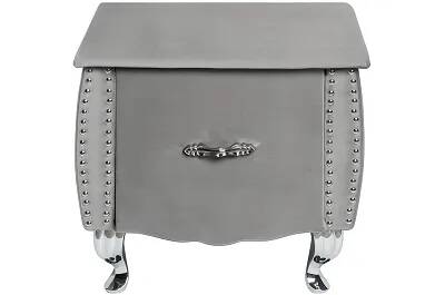 Table de chevet en velours gris et métal argenté 1 tiroir