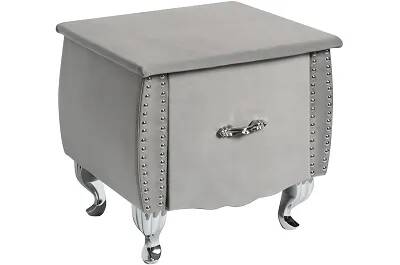 Table de chevet en velours gris et métal argenté 1 tiroir