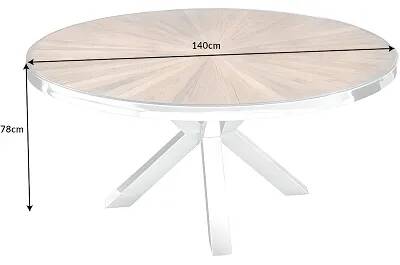 Table de salle à manger en bois massif de teck et acier chromé Ø140