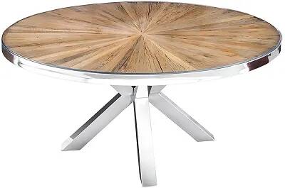 Table de salle à manger en bois massif de teck et acier chromé Ø120