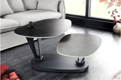 Table basse rotative en céramique noir et gris