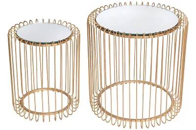 17279 - 185833 - Set de 2 tables d'appoint gigognes en métal doré et verre effet miroir