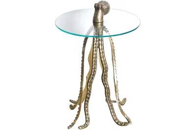 Table d'appoint design pieuvre en verre et aluminium doré Ø45