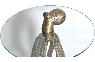 Table d'appoint design pieuvre en verre et aluminium doré Ø45