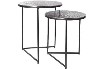 17285 - 185896 - Set de 2 tables d'appoint gigognes en métal noir et aluminium argenté