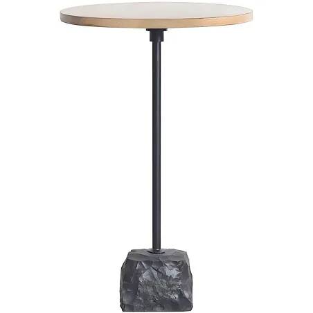 Table d'appoint en bois massif de manguier et marbre noir Ø33