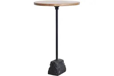 Table d'appoint en bois massif de manguier et marbre noir Ø33
