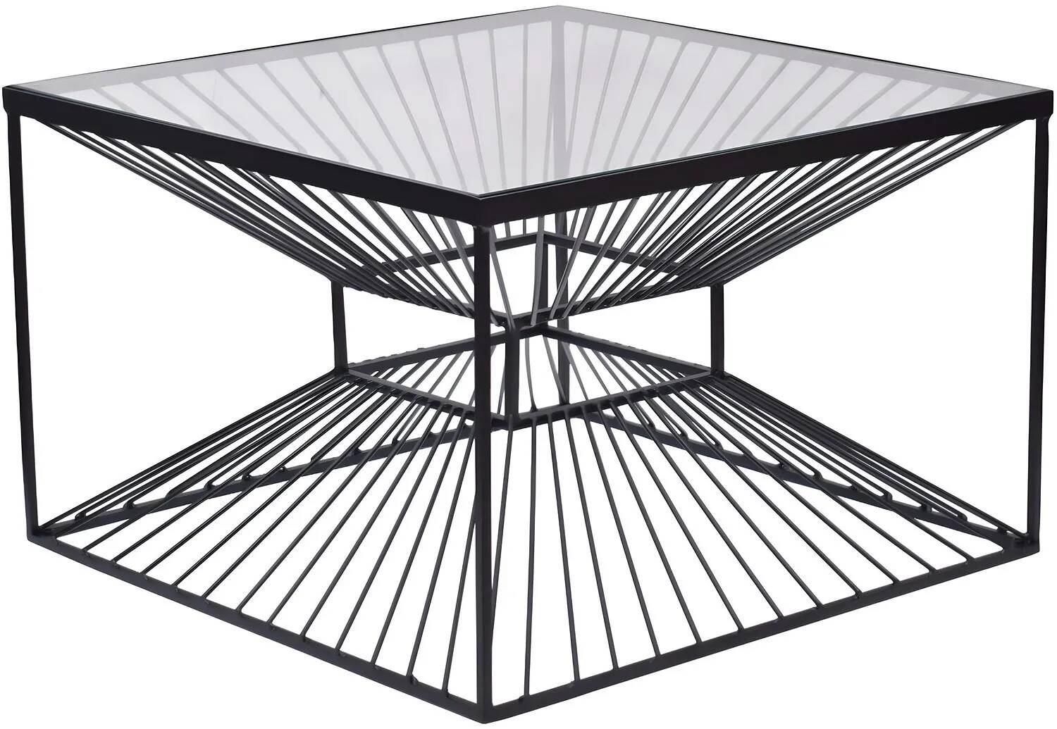 Table basse design en verre transparent et métal noir