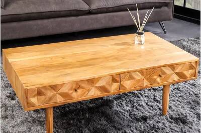 Table basse en bois massif d'acacia 2 tiroirs