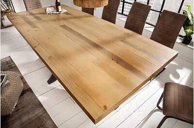 Table à manger en bois massif de pin et métal noir 200X100