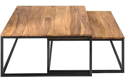 17300 - 186112 - Set de 2 tables basses gigognes en bois massif de sheesham