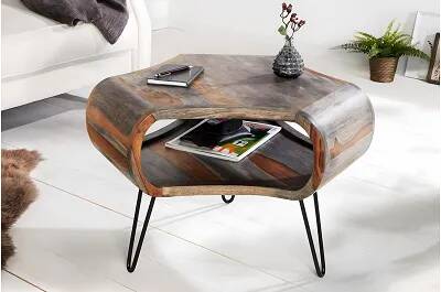 Table basse en bois massif de sheesham et métal noir