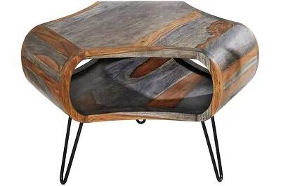 17301 - 186134 - Table basse en bois massif de sheesham et métal noir