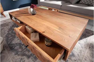 Table basse en bois massif d'acacia 1 tiroir et 1 compartiment