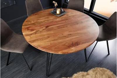 Table à manger en bois massif d'acacia et métal noir Ø120