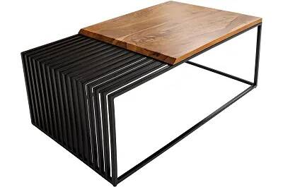 Table basse en bois massif sheesham laqué et métal noir