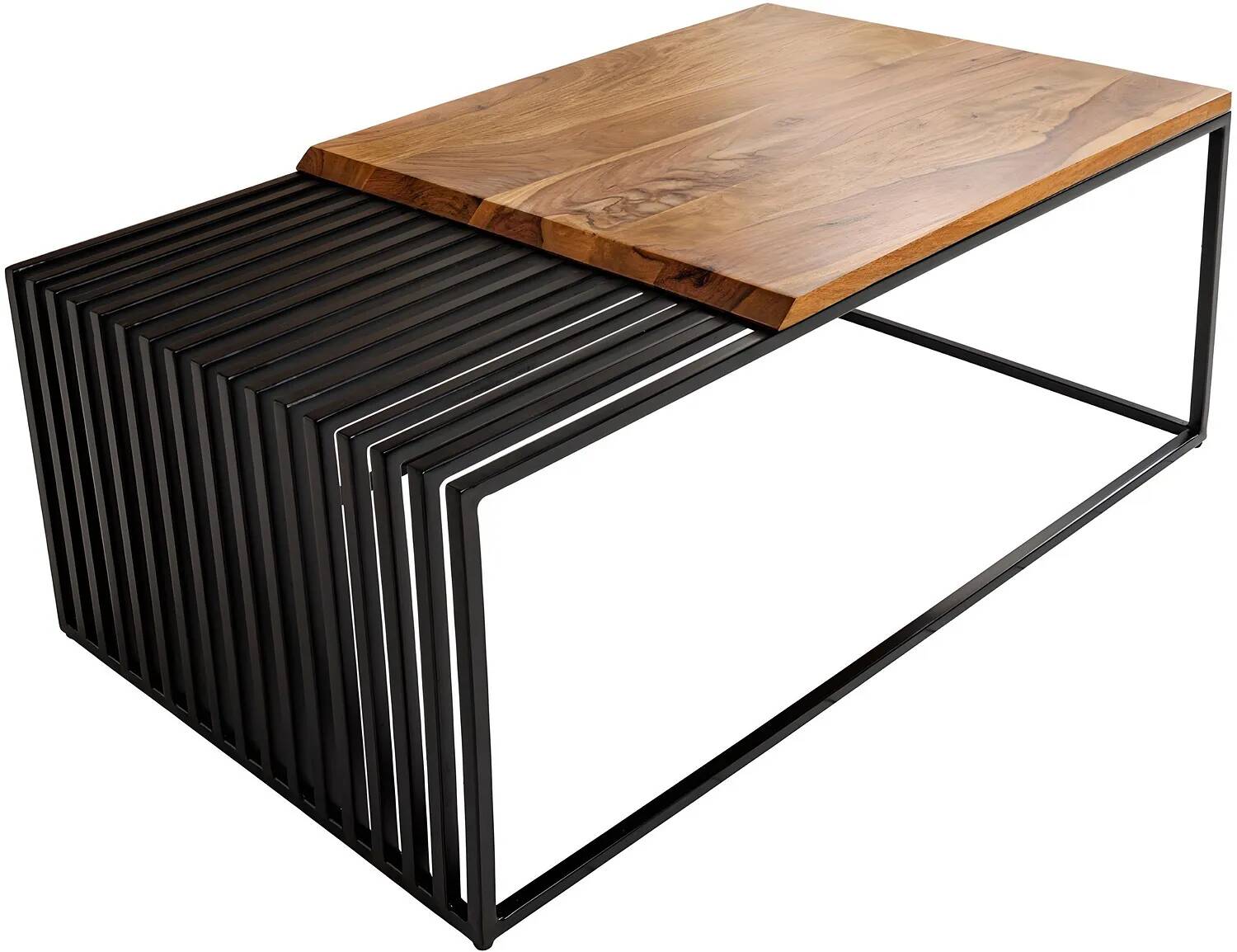 Table basse en bois massif sheesham laqué et métal noir
