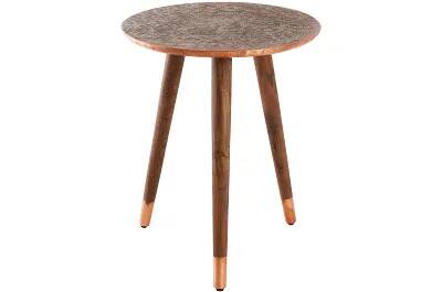 17311 - 186286 - Table d'appoint en bois massif d'acacia marron et métal cuivré