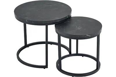 17326 - 186516 - Set de 2 tables d'appoint gigognes aspect marbre noir Ø45
