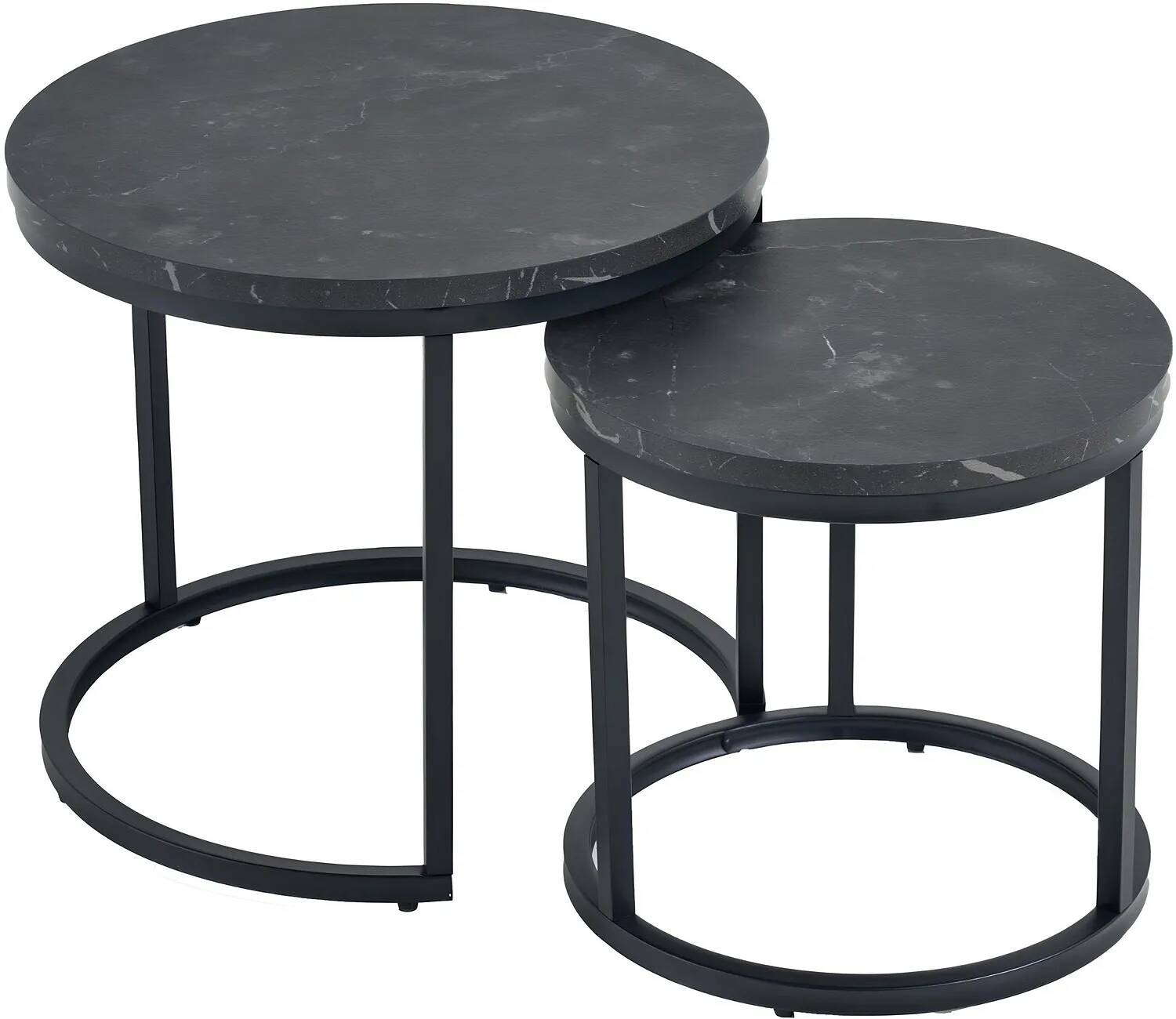 Set de 2 tables d'appoint gigognes aspect marbre noir Ø45