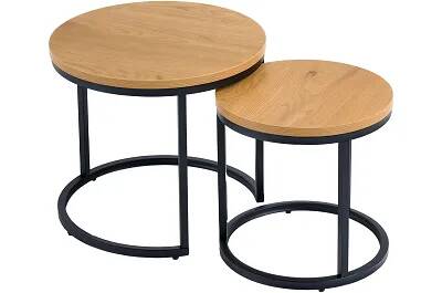 17327 - 186536 - Set de 2 tables d'appoint gigognes en bois aspect chêne Ø45