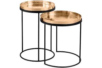 17329 - 186568 - Set de 2 tables d'appoint gigognes en métal noir et doré Ø39