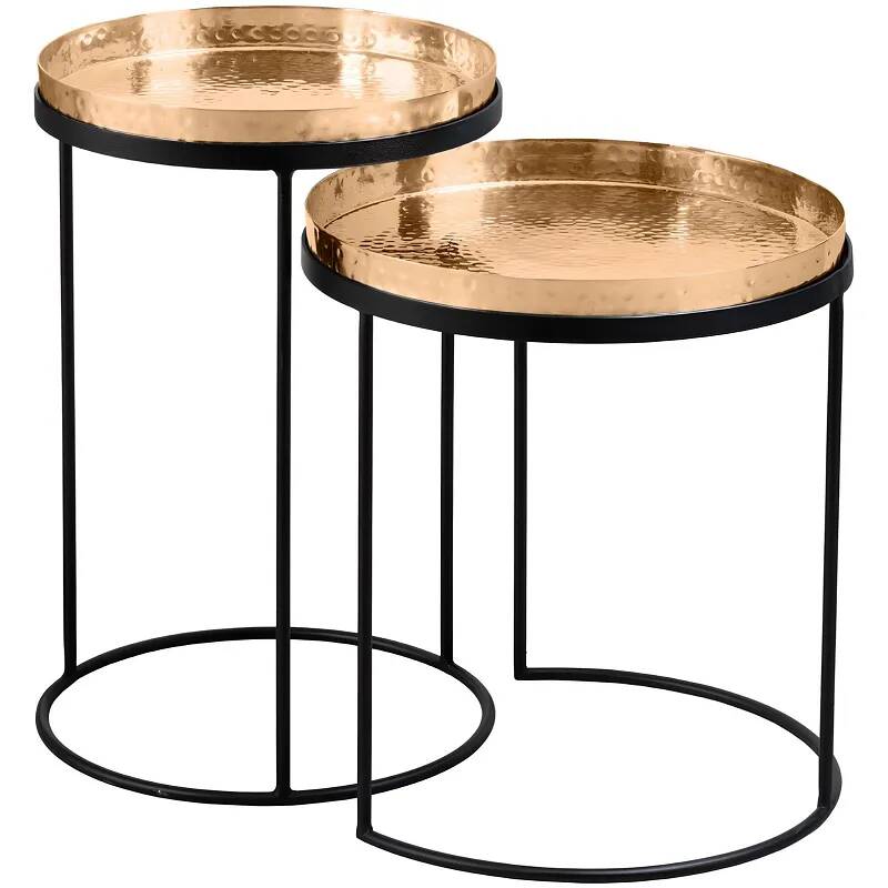 Set de 2 tables d'appoint gigognes en métal noir et doré Ø39