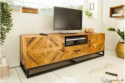 Meuble TV en bois massif manguier 2 portes et 1 tiroir