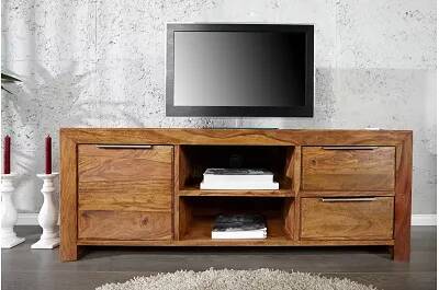 Meuble TV en bois massif sheesham laqué 1 porte et 2 tiroirs