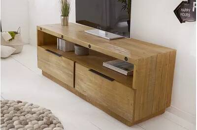 Meuble TV en bois de pin recyclé naturel 2 tiroirs