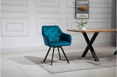 Chaise pivotante en velours capitonné turquoise