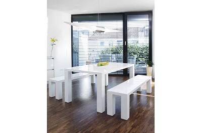 Table de salle à manger design blanc laqué 140x90