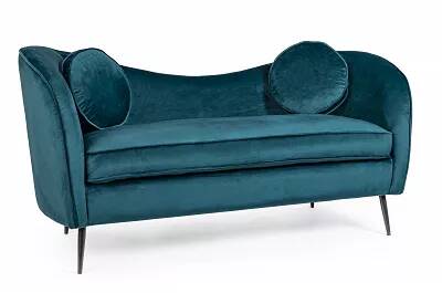 Canapé 2 places classique velours bleu avec coussins