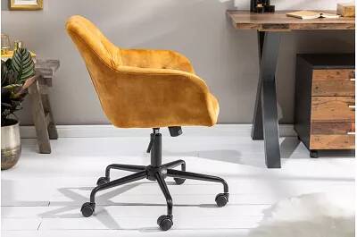 Chaise de bureau design en velours matelassé jaune moutarde