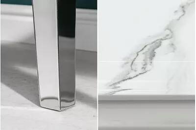 Console en verre blanc aspect marbre et acier inoxydable L145