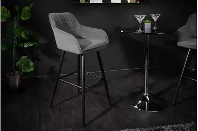 Set de 2 chaises de bar en velours matelassé gris