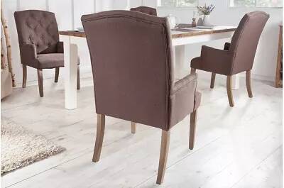 Set de 2 chaises en tissu lin capitonné marron